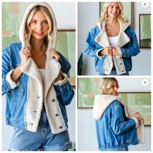 Veveret Fleece Denim Hooded Jacket